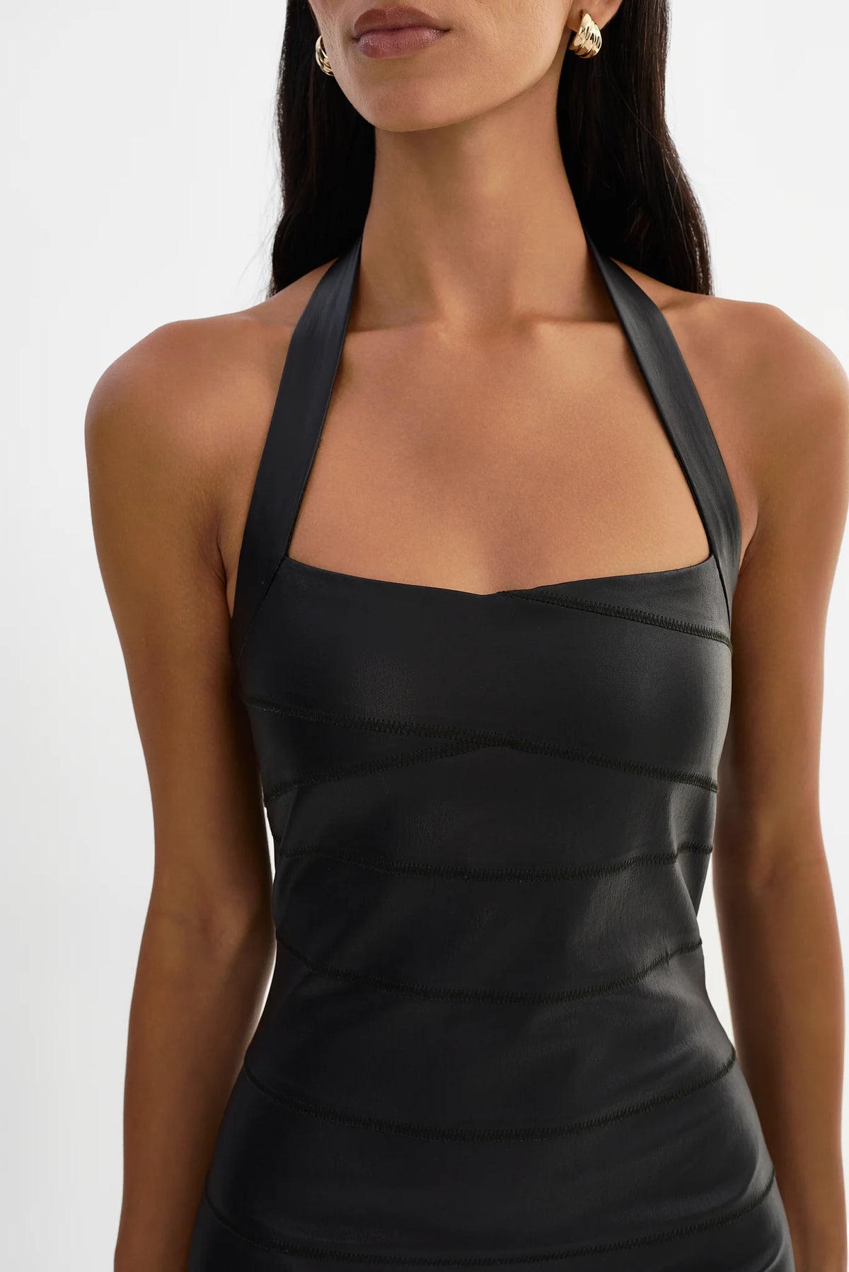 Tia Ariana Stretch Leather Bandage Dress | Black