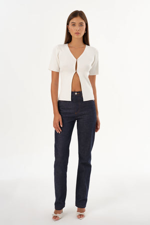 LaMarque Aurelie Rib Knit Short Sleeve Top | White