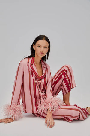 Sleeper The Bow Pajama Set with Detachable Feathers | Pink/Red Stripes