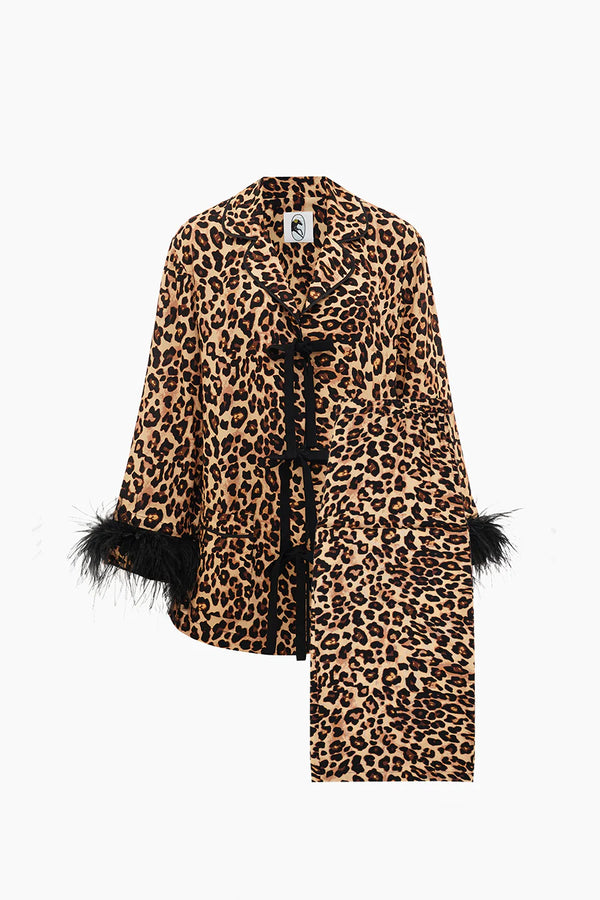 Sleeper The Bow Pajama Set with Detachable Feathers | Leopard