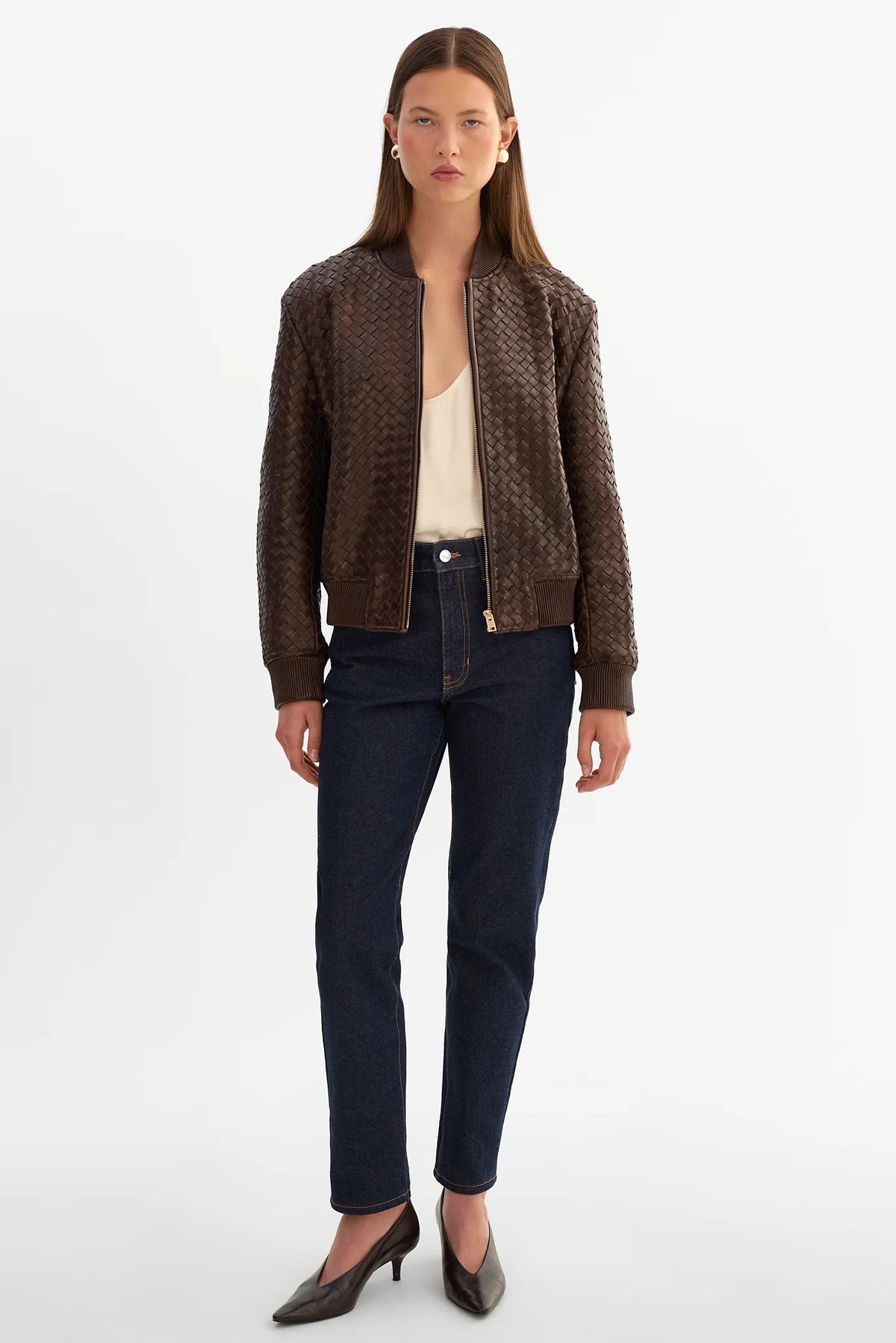 The MARLEY Leather Basket Weave Jacket | Brown