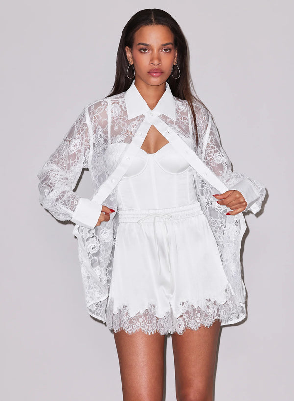 Fleur Du Mal Juliet Silk & Lace Short | Ivory
