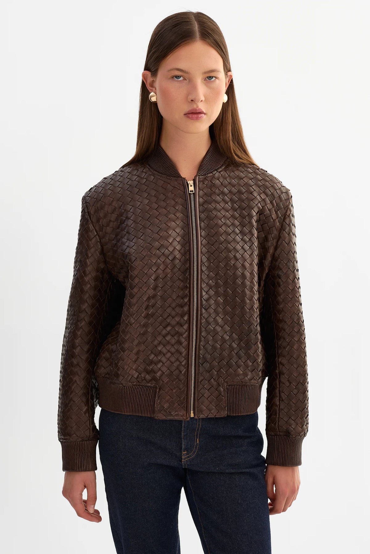 The MARLEY Leather Basket Weave Jacket | Brown
