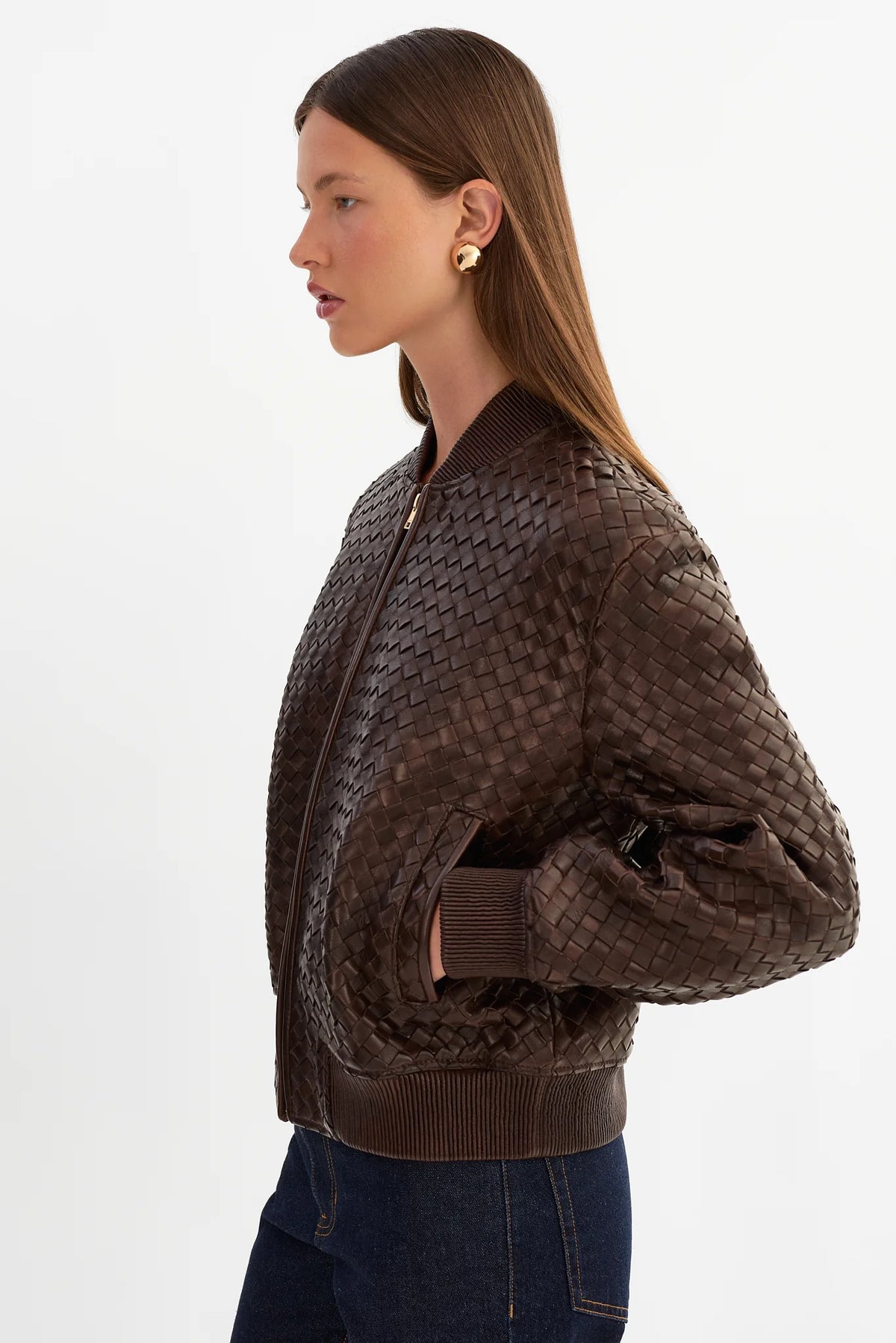 The MARLEY Leather Basket Weave Jacket | Brown