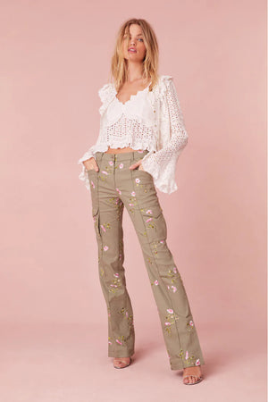 LoveShackFancy Atworth Cargo Embroidered Pant