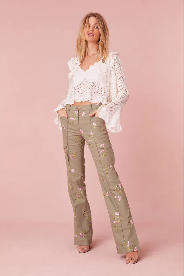 LoveShackFancy Atworth Cargo Embroidered Pant