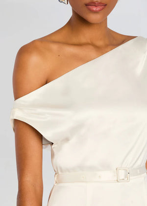 Sans Faff Ivy Satin Off The Shoulder Mini Dress | White