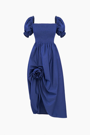 Sleeper Belle Cotton Dress with Rose Detail | Navy