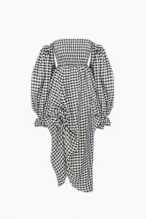 Sleeper Atlanta Linen Dress with Rose Detail | Black Vichy