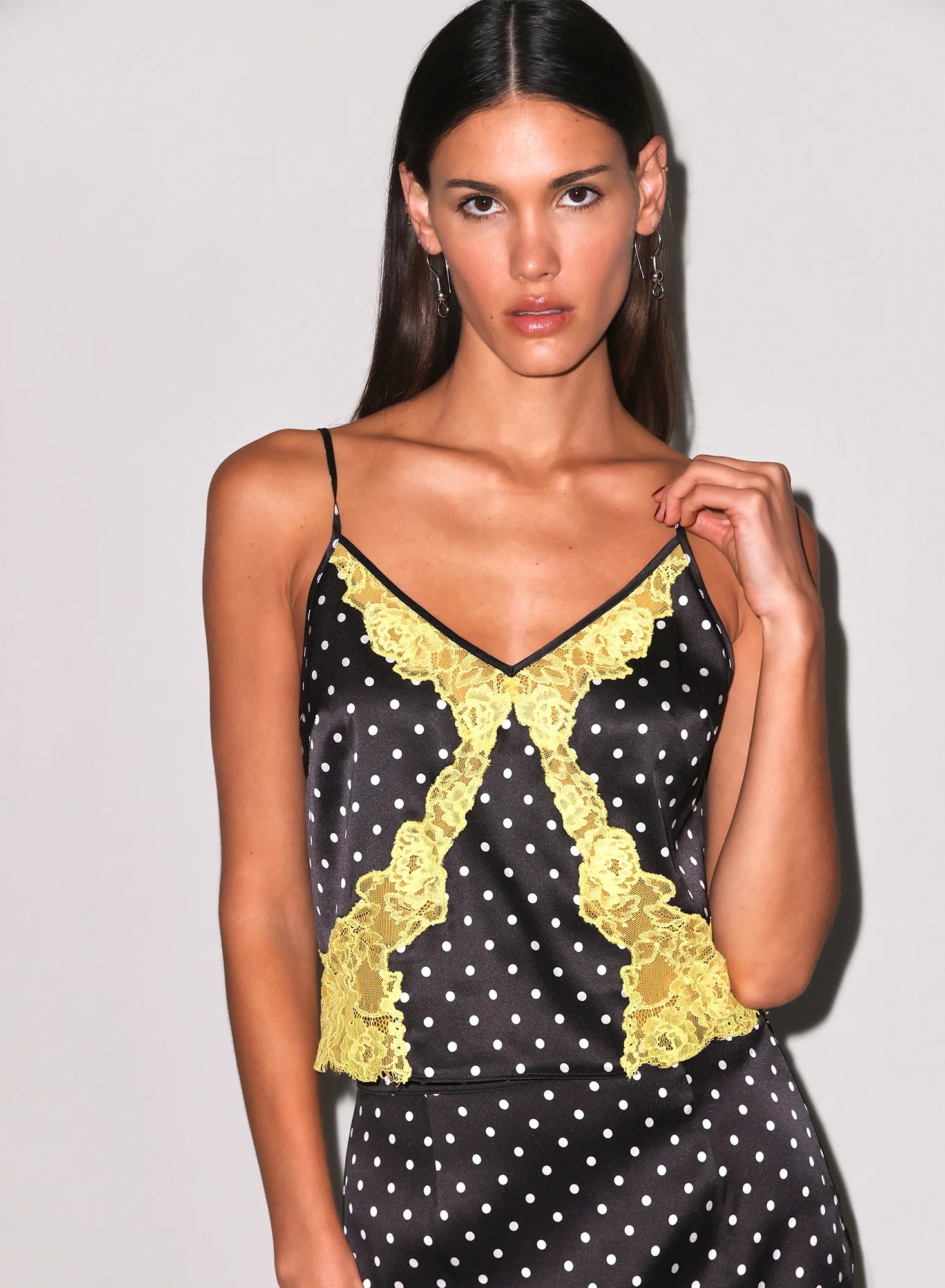 Juliet Lace Silk Cami | Small Dot Black