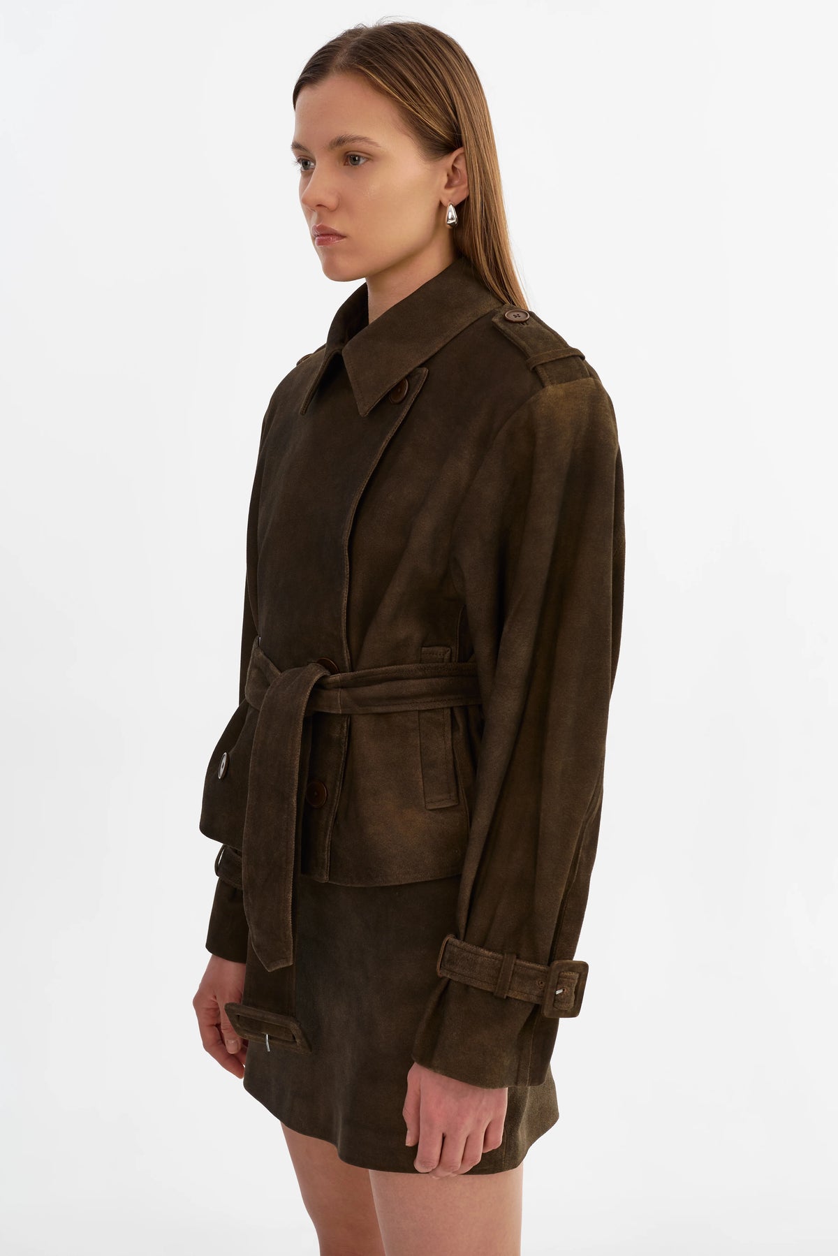 Dhana Short Suede Trench | Dark Brown