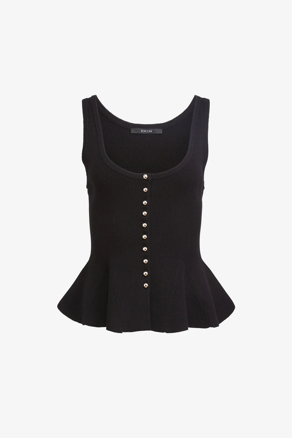 Toccin Eden Button - Front Fit and Flare Top | Black