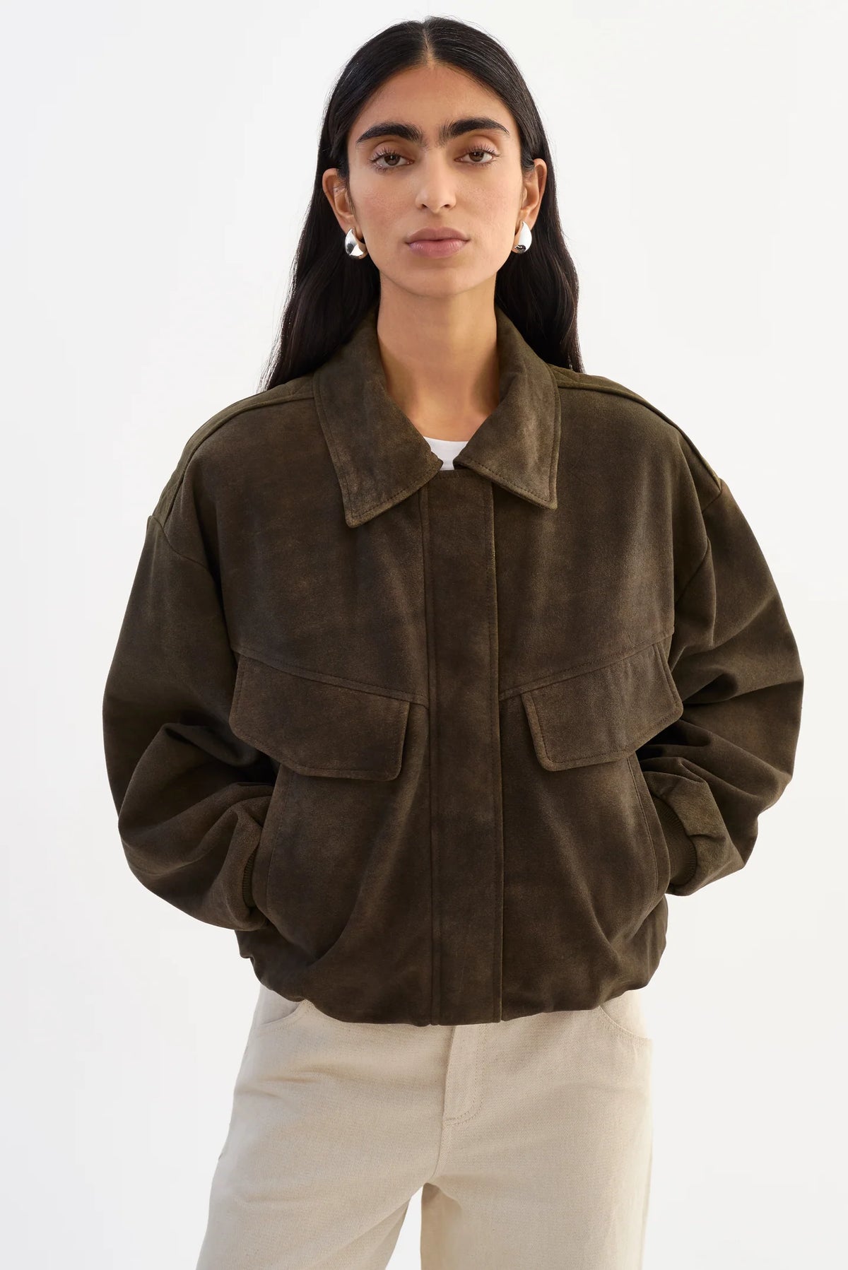 The Trevanna Suede Bomber Jacket | Brown