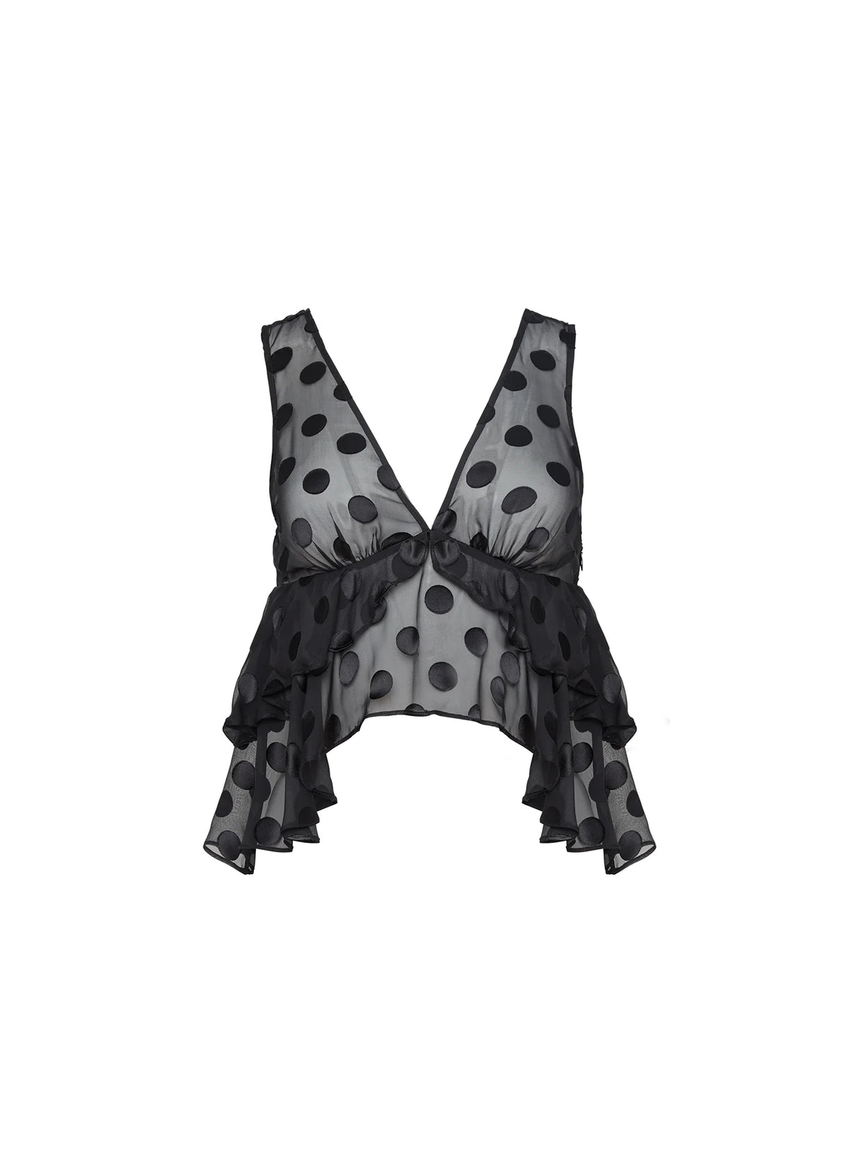 Silk Dot Ruffle Top