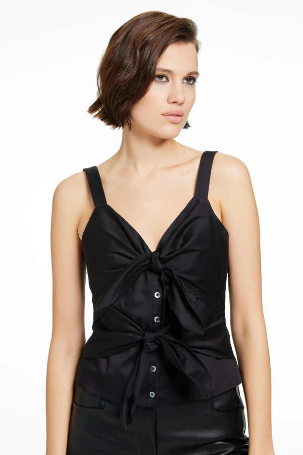 Toccin Dana Double Tie Front Top | Black