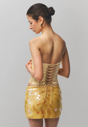 Danielle Guizio Low Rise Paillette Skirt | Honey Butter