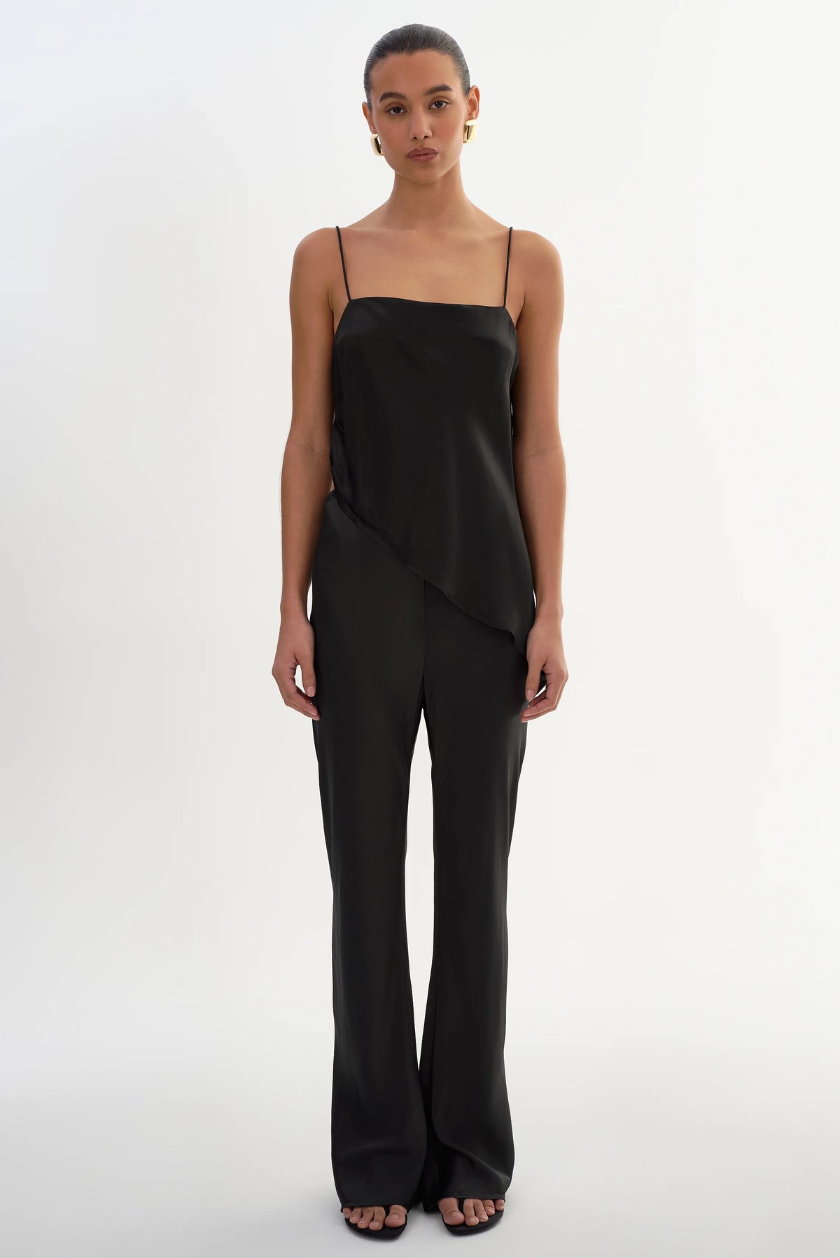 Emile Bias Cut Pull-on Satin Pants | Black