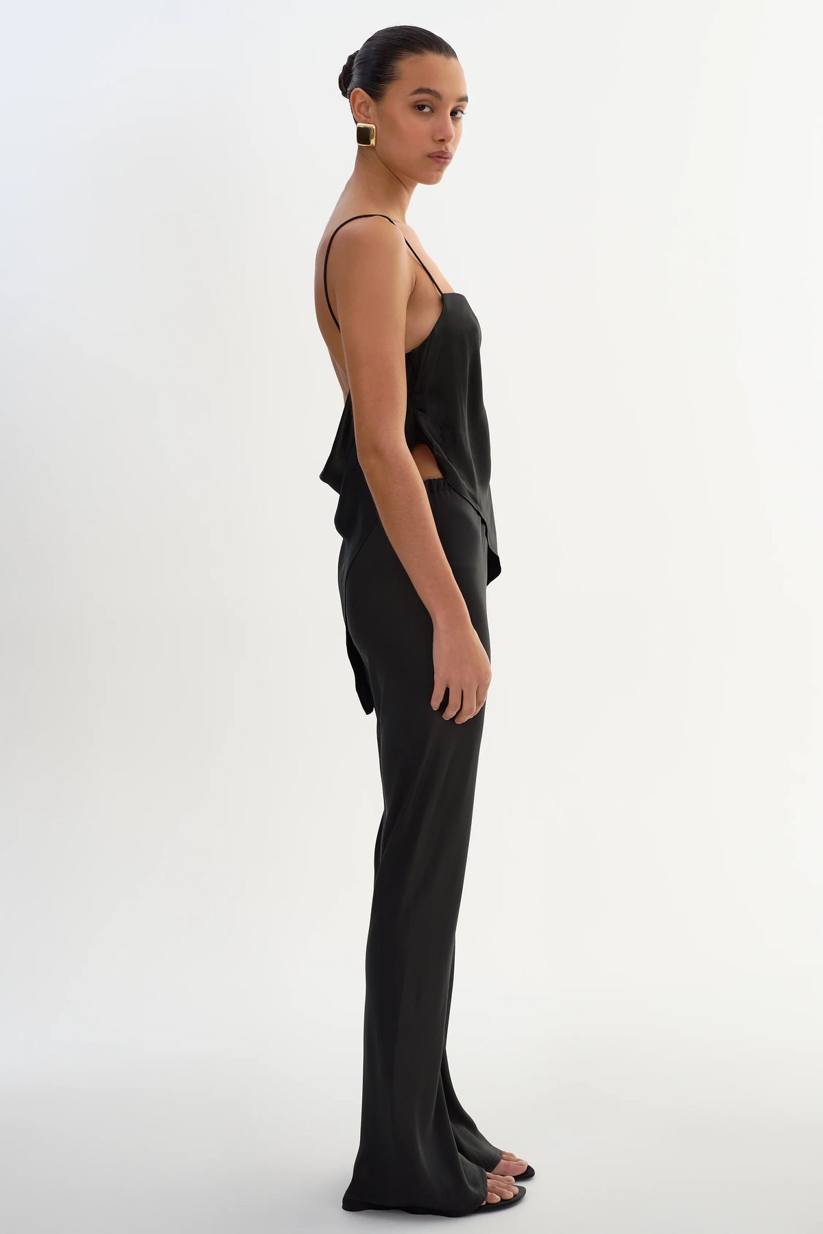 Emile Bias Cut Pull-on Satin Pants | Black