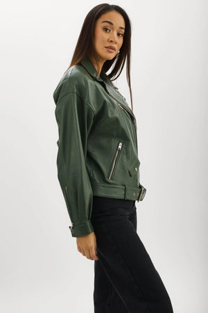 LaMarque Estia Leather Biker Jacket | Alpine Green