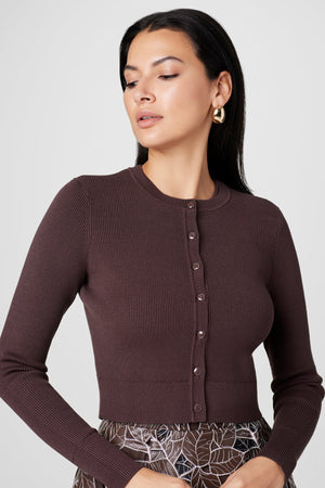Toccin Zoe Slim Fit Cropped Button- Down Cardigan | Espresso