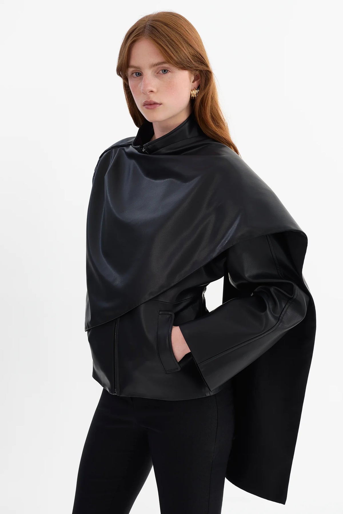 Harlow Faux Leather Scarf Jacket | Black
