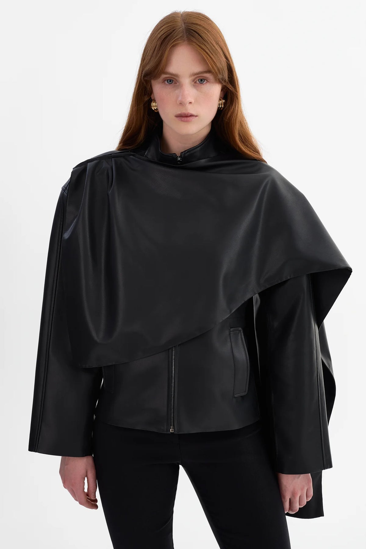 Harlow Faux Leather Scarf Jacket | Black