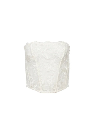 Fleur Du Mal Lola Bow Embroidery Corset Top