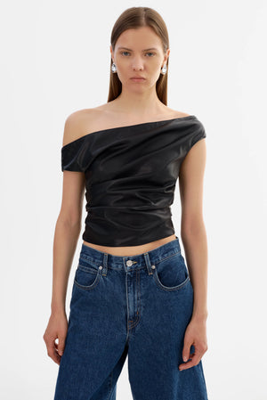 LaMarque Ines Off Shoulder Faux Leather | Black