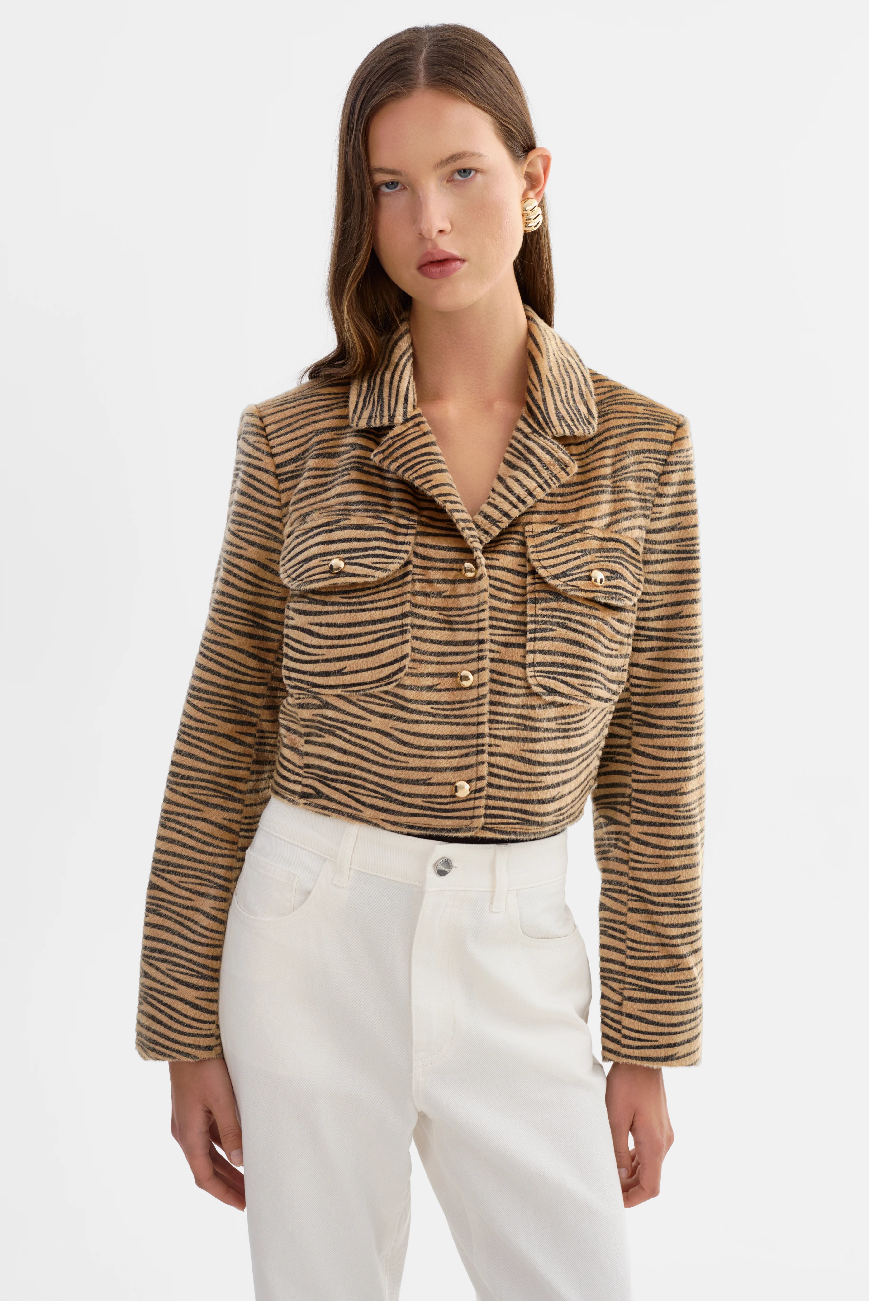 Jaylee Tiger Print Faux Hair Jacket