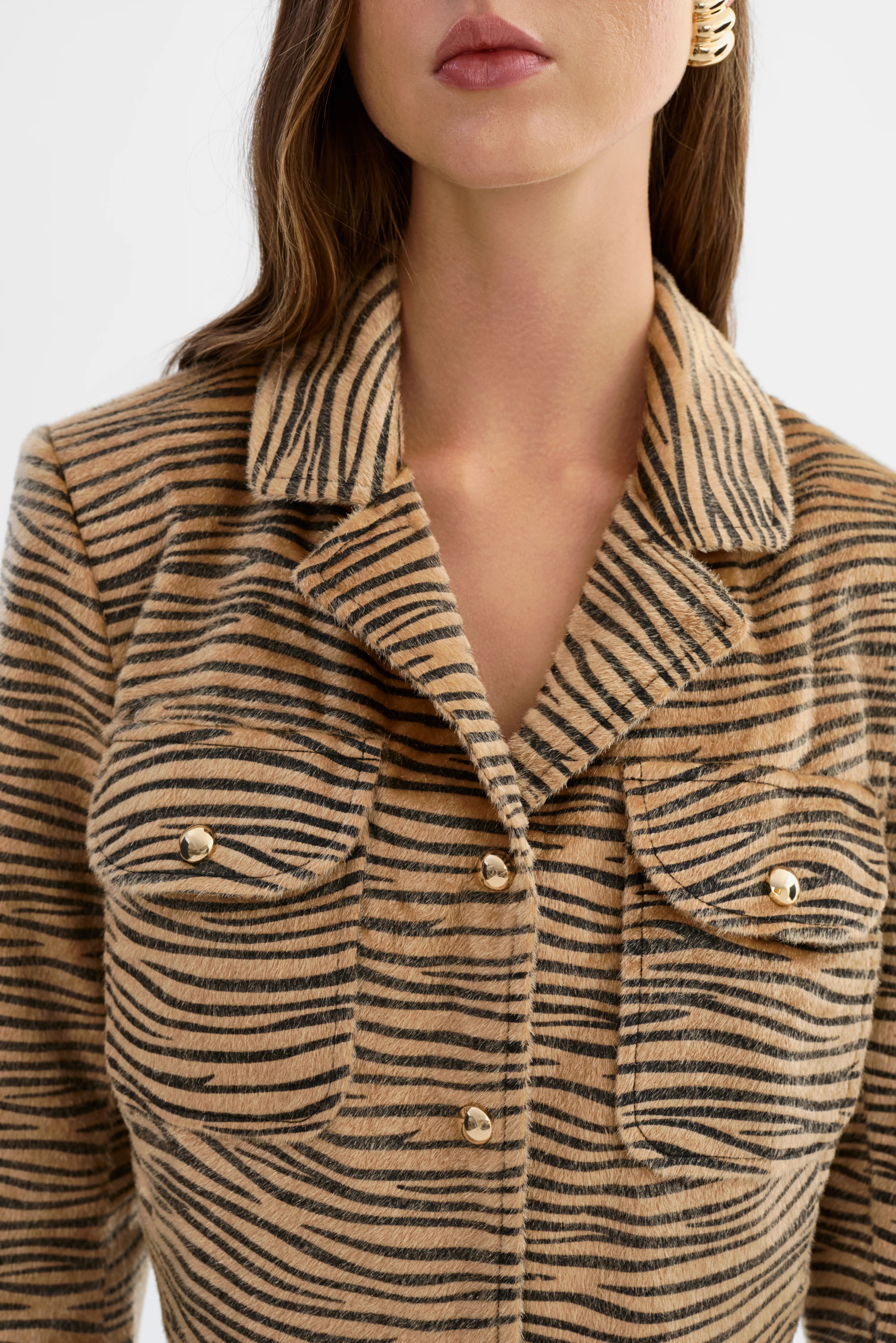 Jaylee Tiger Print Faux Hair Jacket