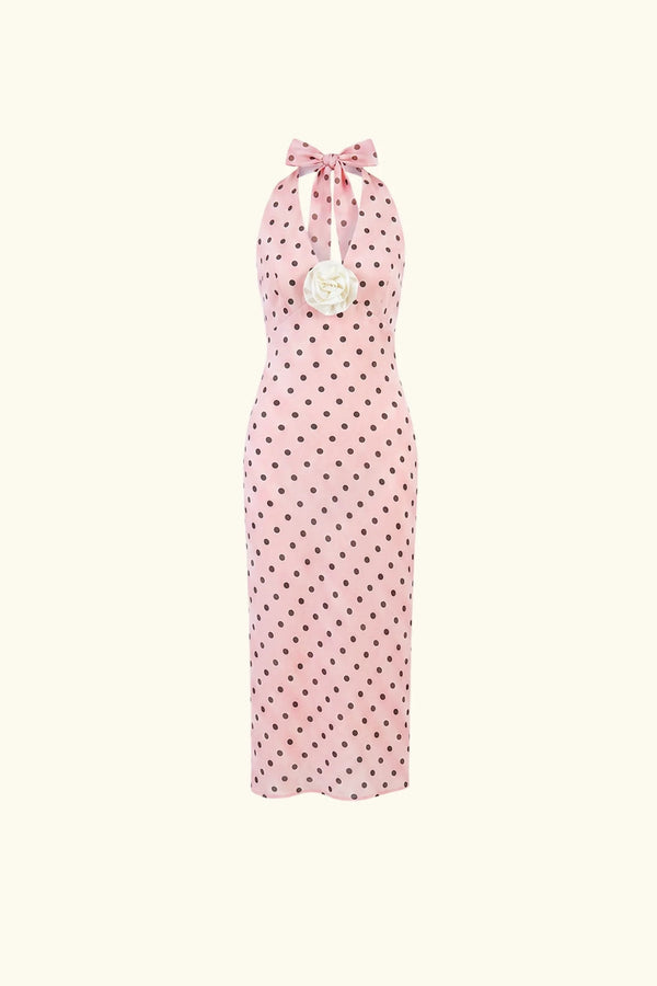 Sleeper Jardin Halterneck Maxi Dress | Blush with Polka Dot