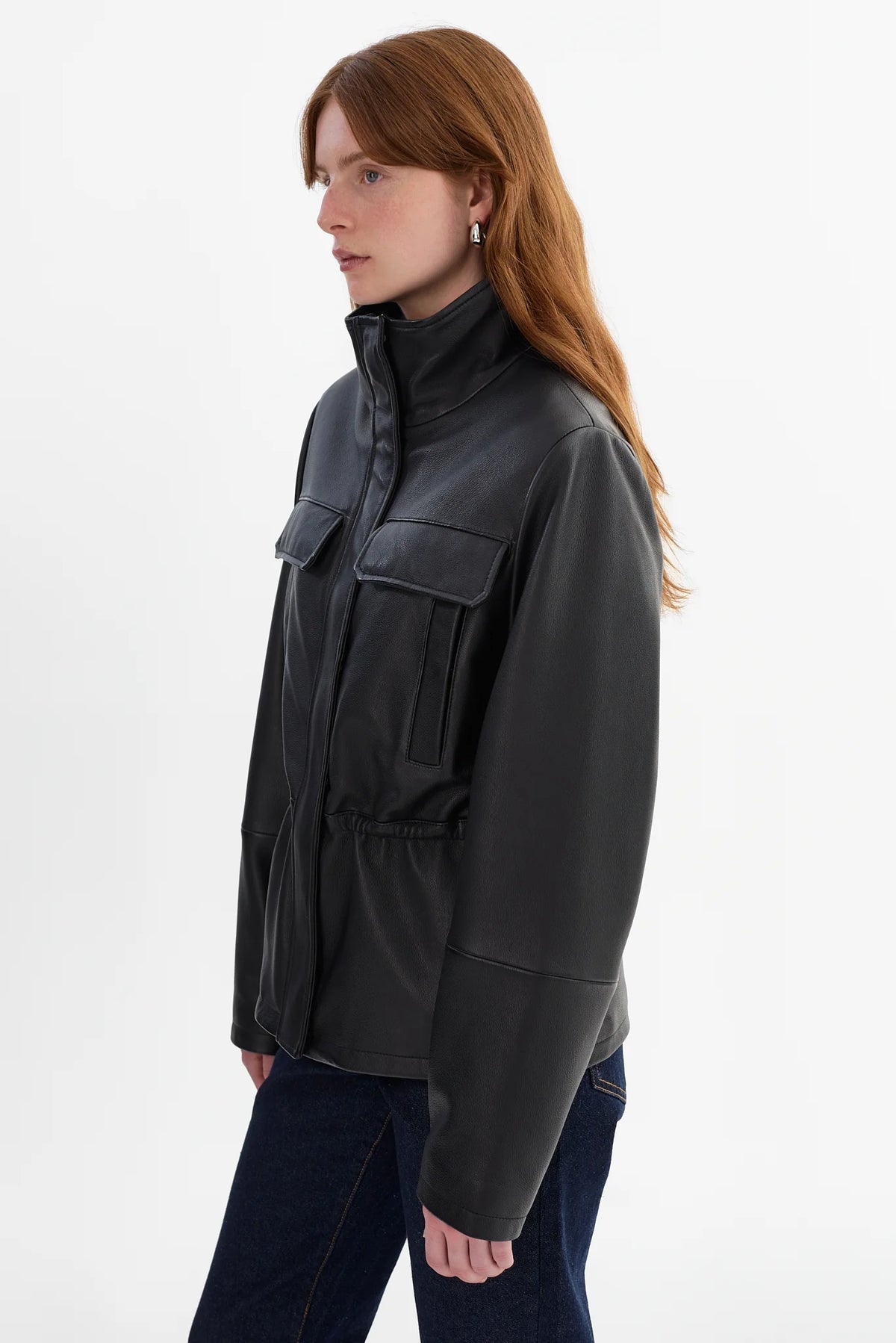Jules Leather Anorak Jacket | Black