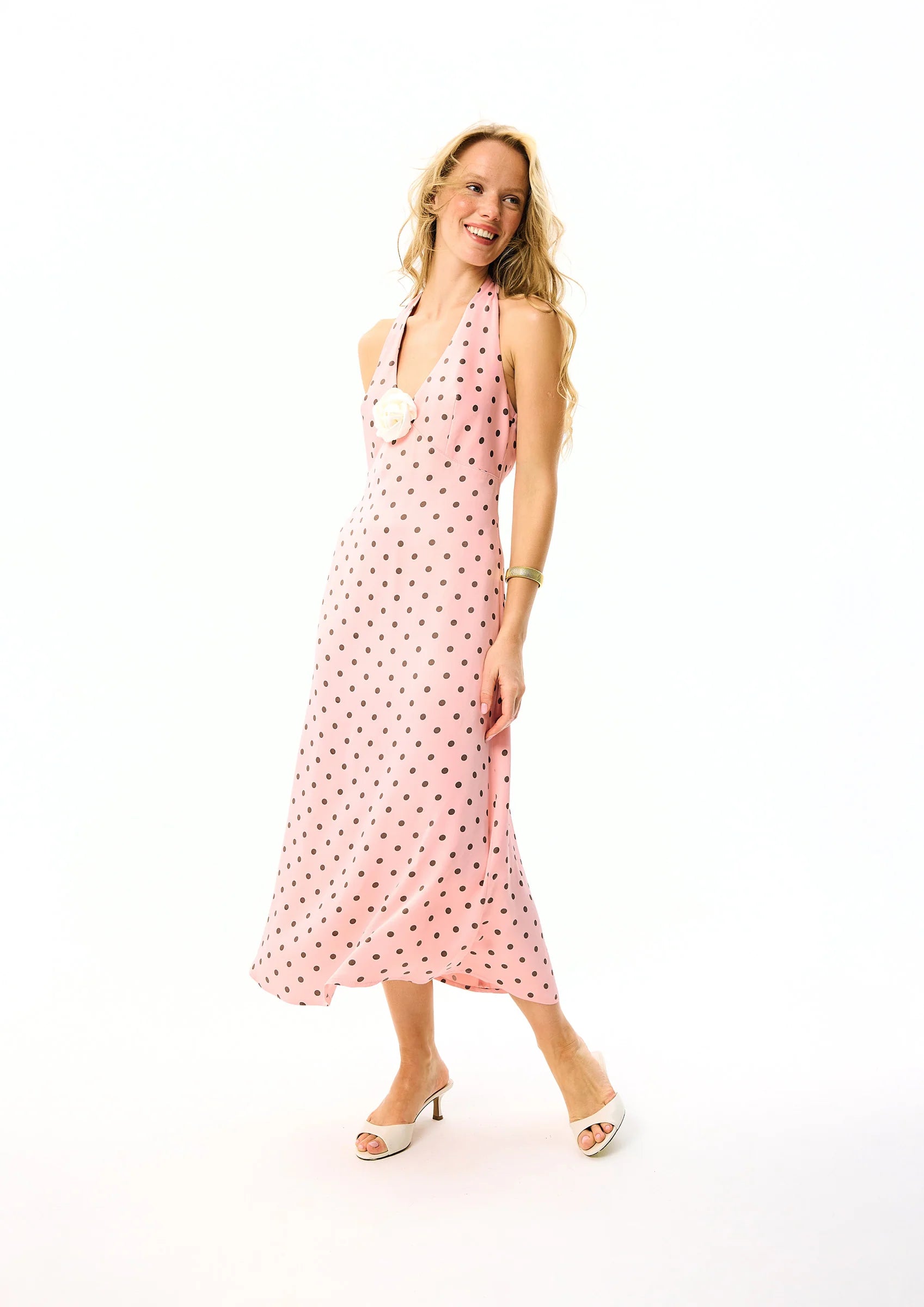 Jardin Halterneck Maxi Dress | Blush with Polka Dot