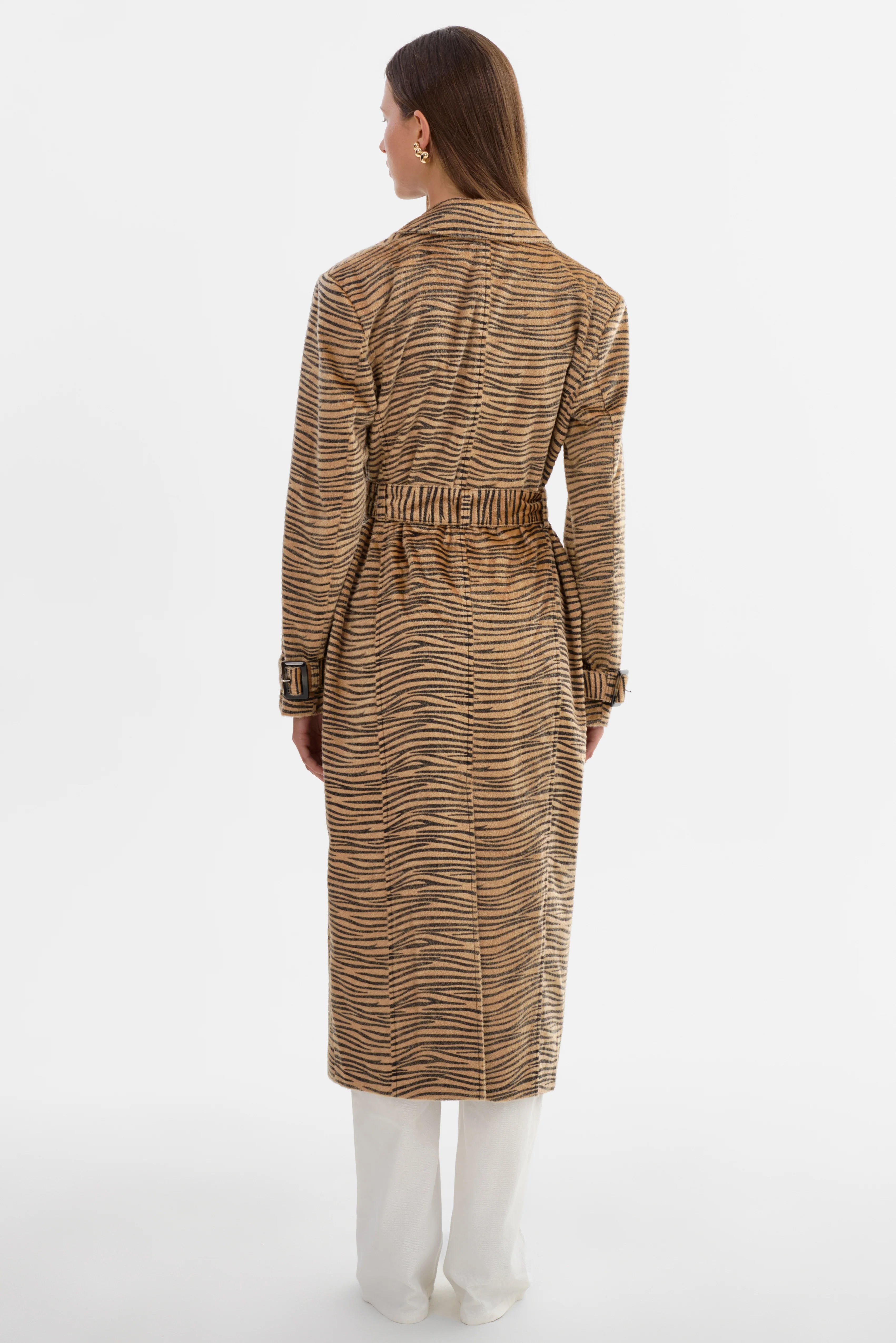 Leslie Tiger Print Faux Hair Trench Coat