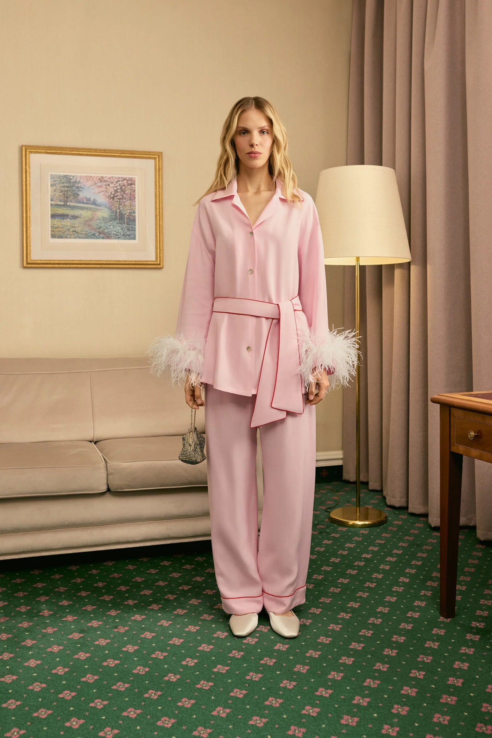 Miss Cat Belted Set with Detachable Feathers | Pink
