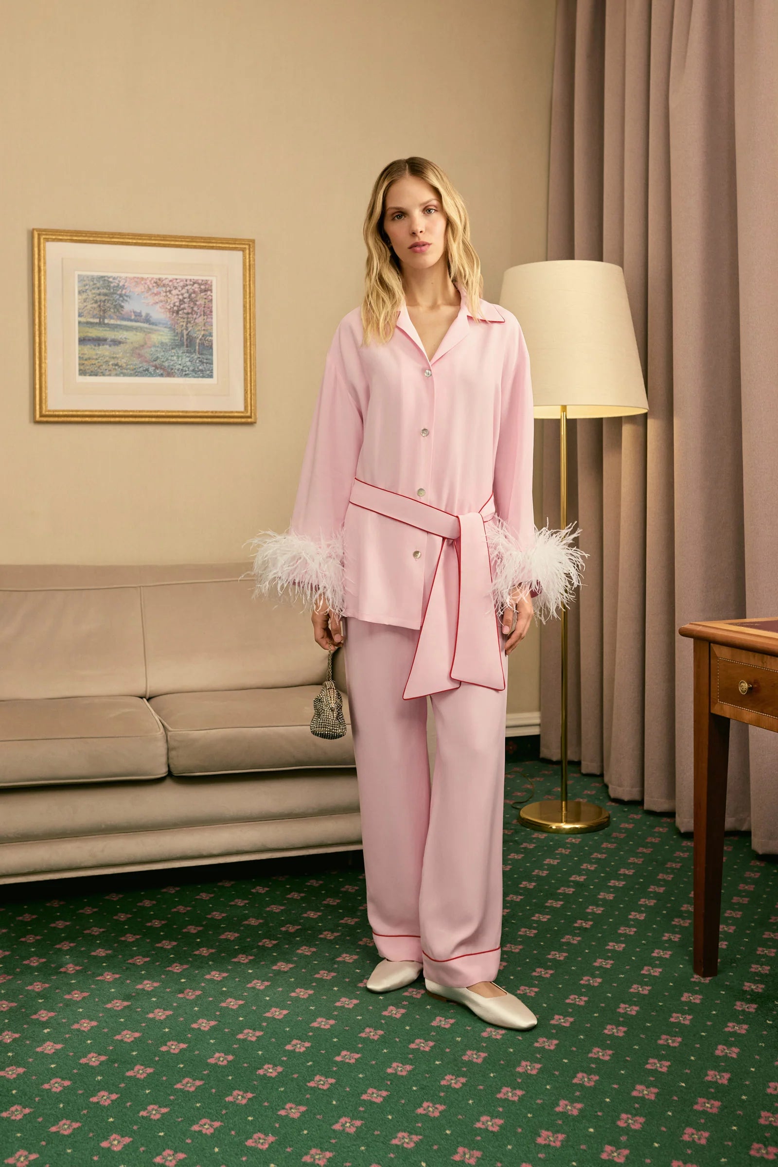Miss Cat Belted Set with Detachable Feathers | Pink