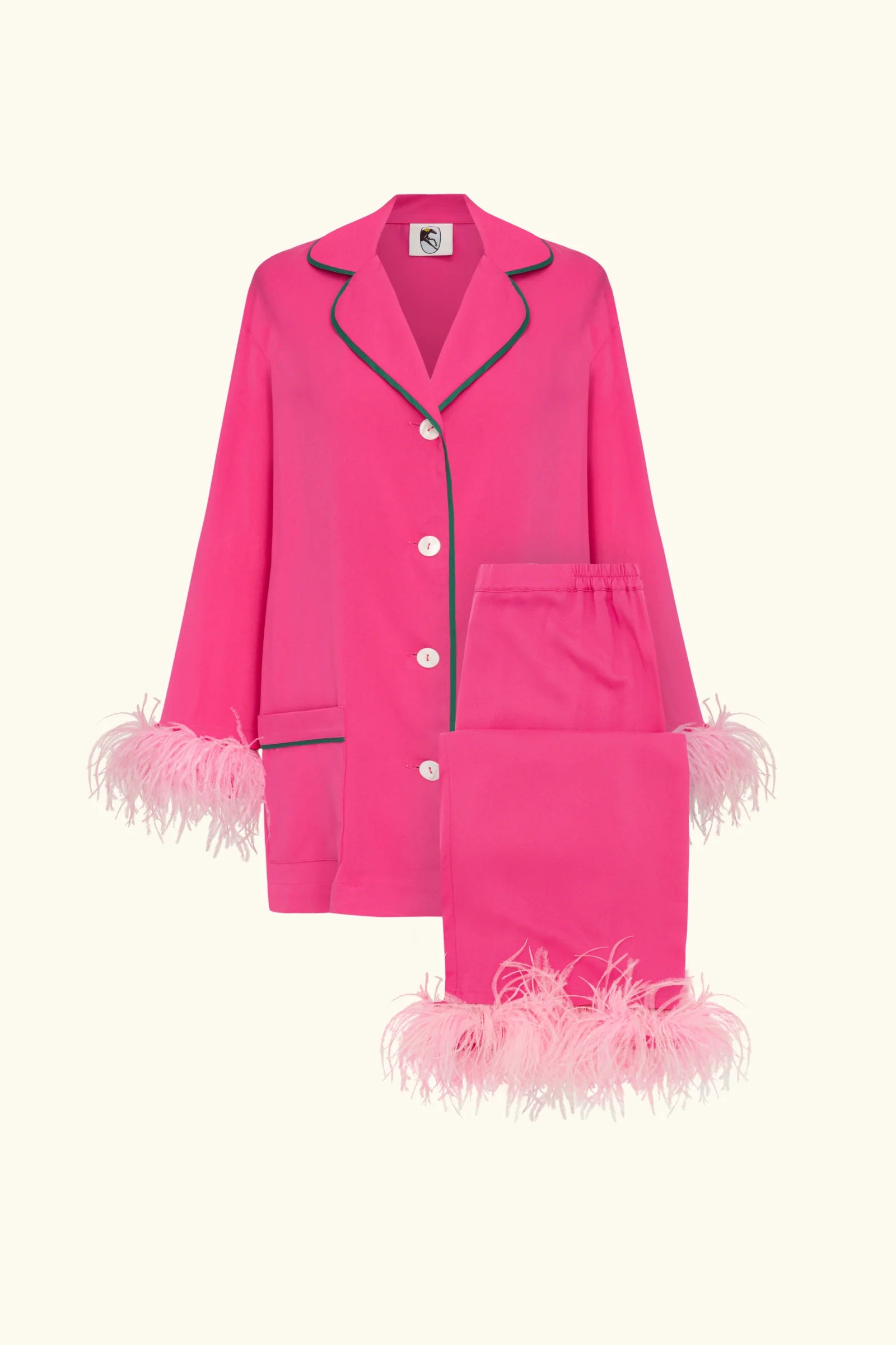 Party Pajama Suit with Feathers | Hot Pink