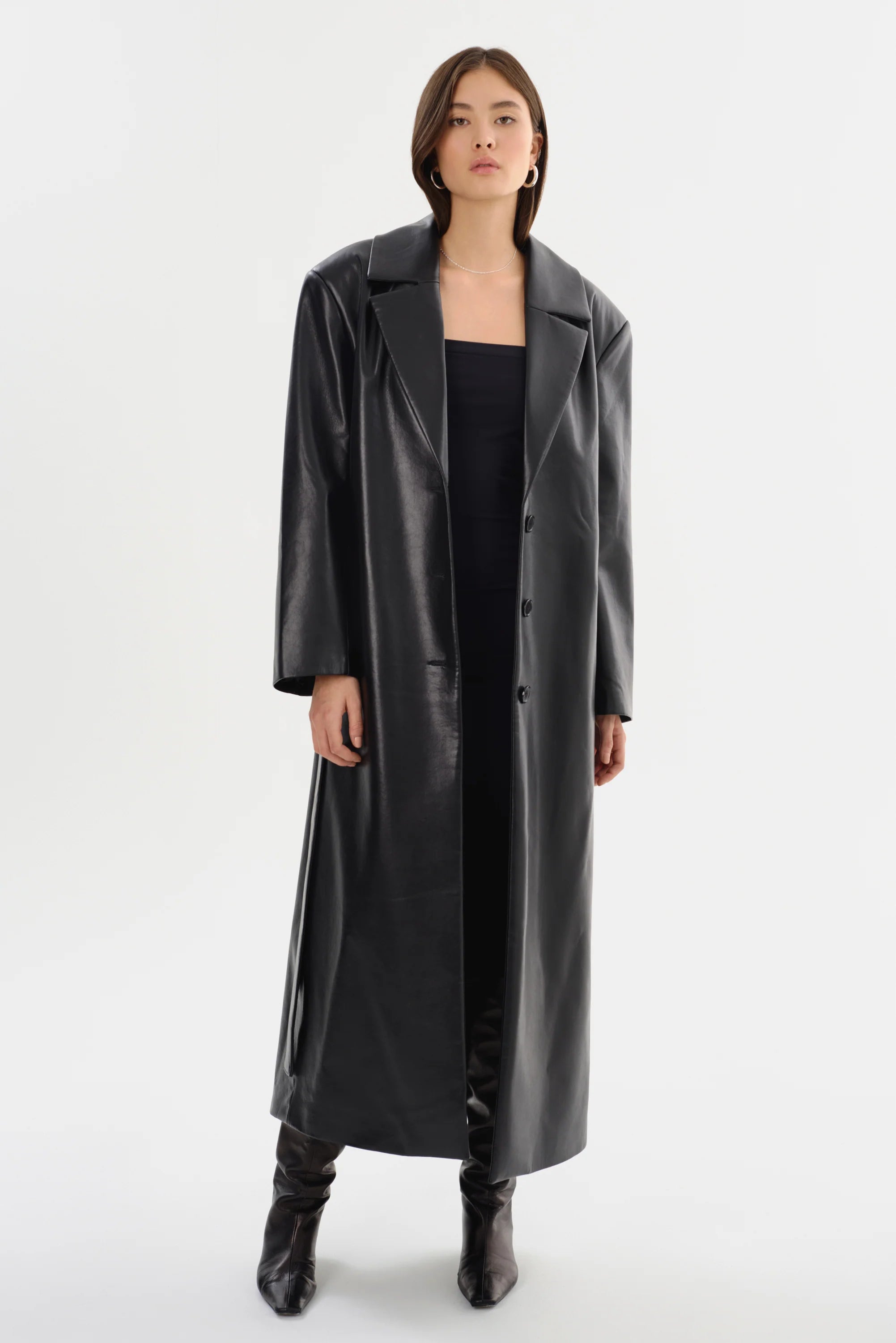 Sarita Recycled Leather Maxi Coat | Black