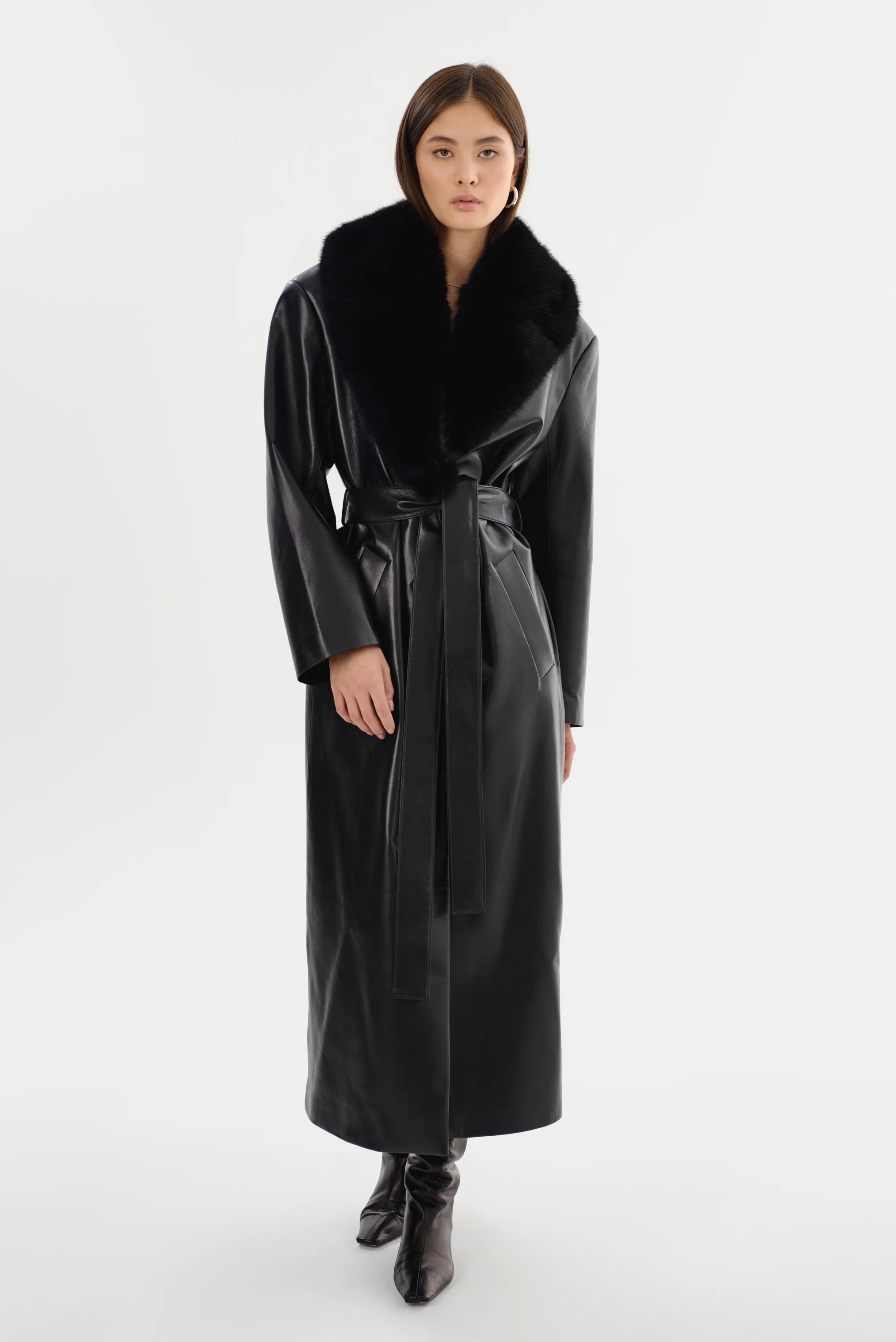 Sarita Recycled Leather Maxi Coat | Black