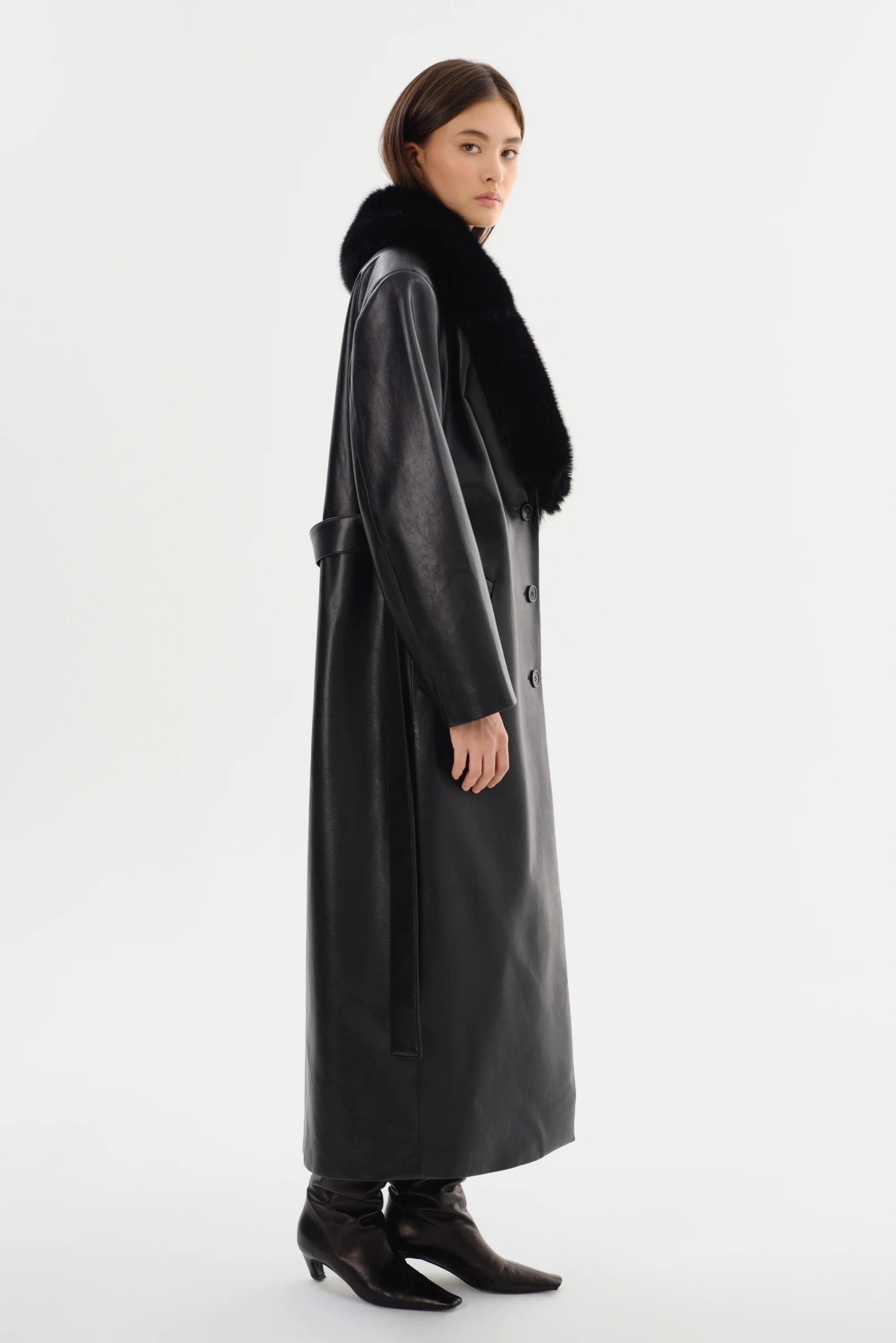 Sarita Recycled Leather Maxi Coat | Black
