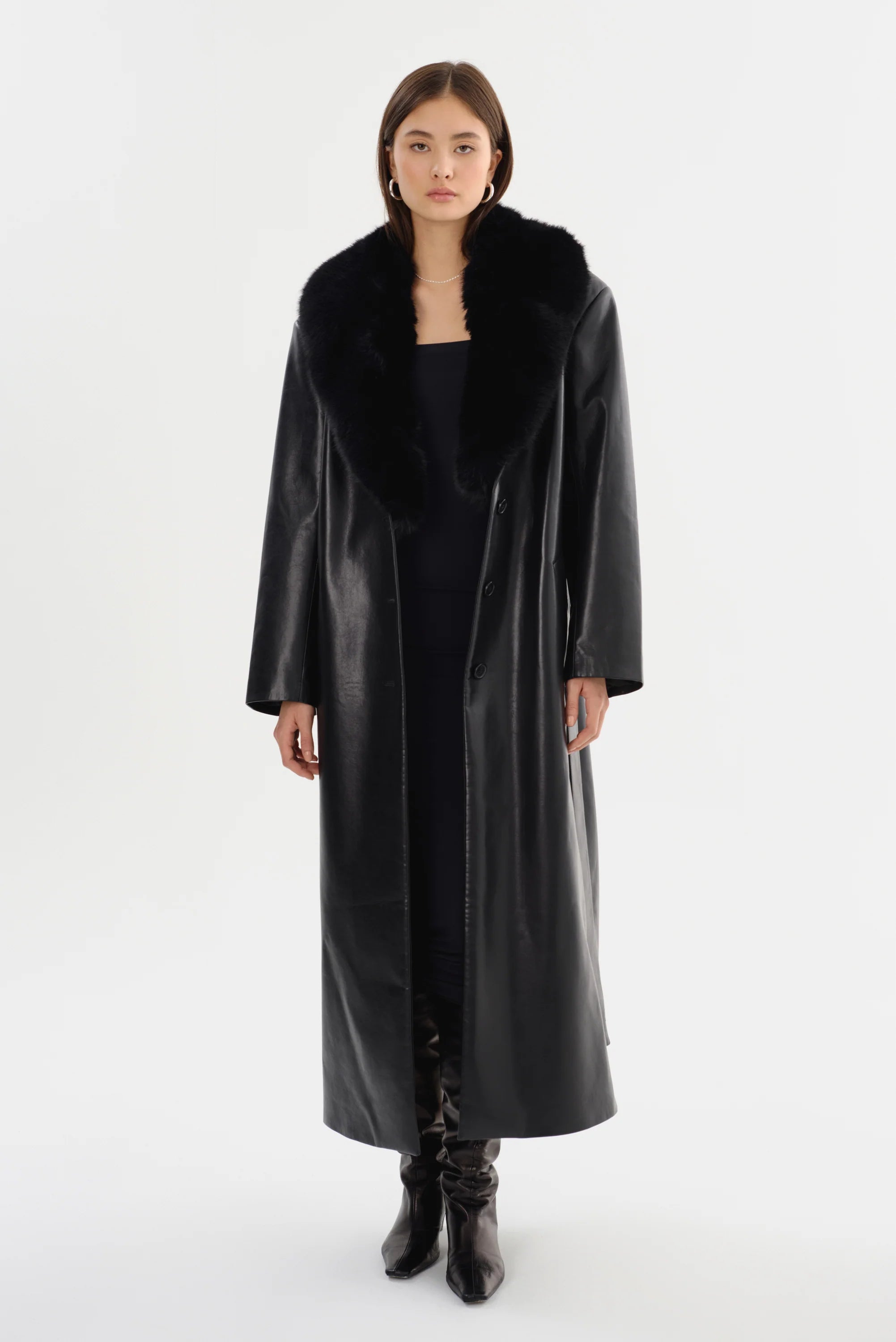 Sarita Recycled Leather Maxi Coat | Black