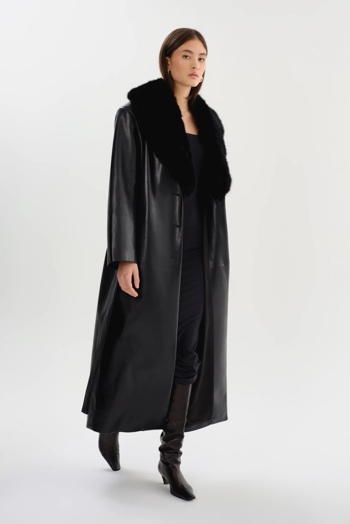 Sarita Recycled Leather Maxi Coat | Black