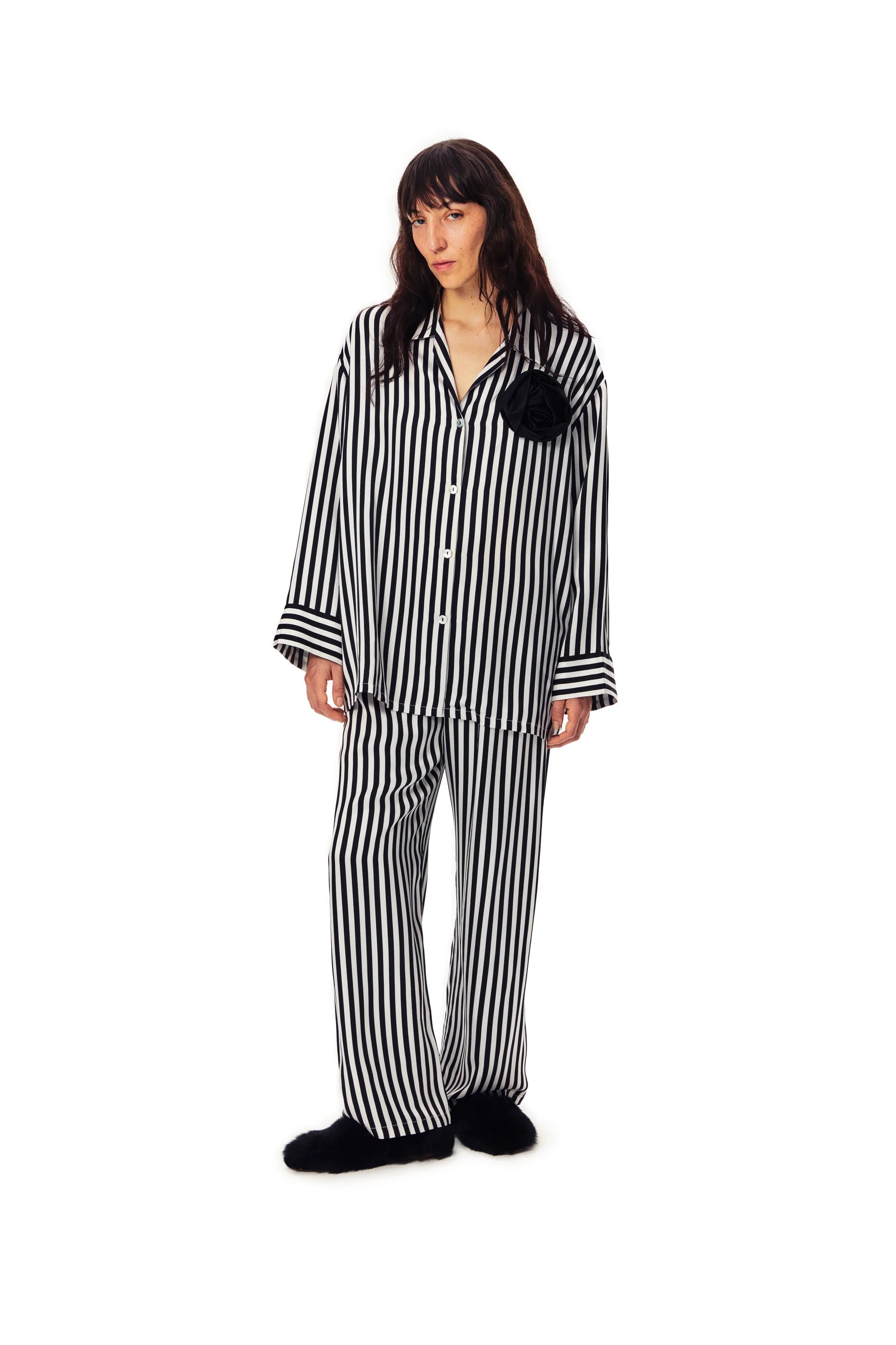 The Rose Oversized Satin Pajama Set | Stripes
