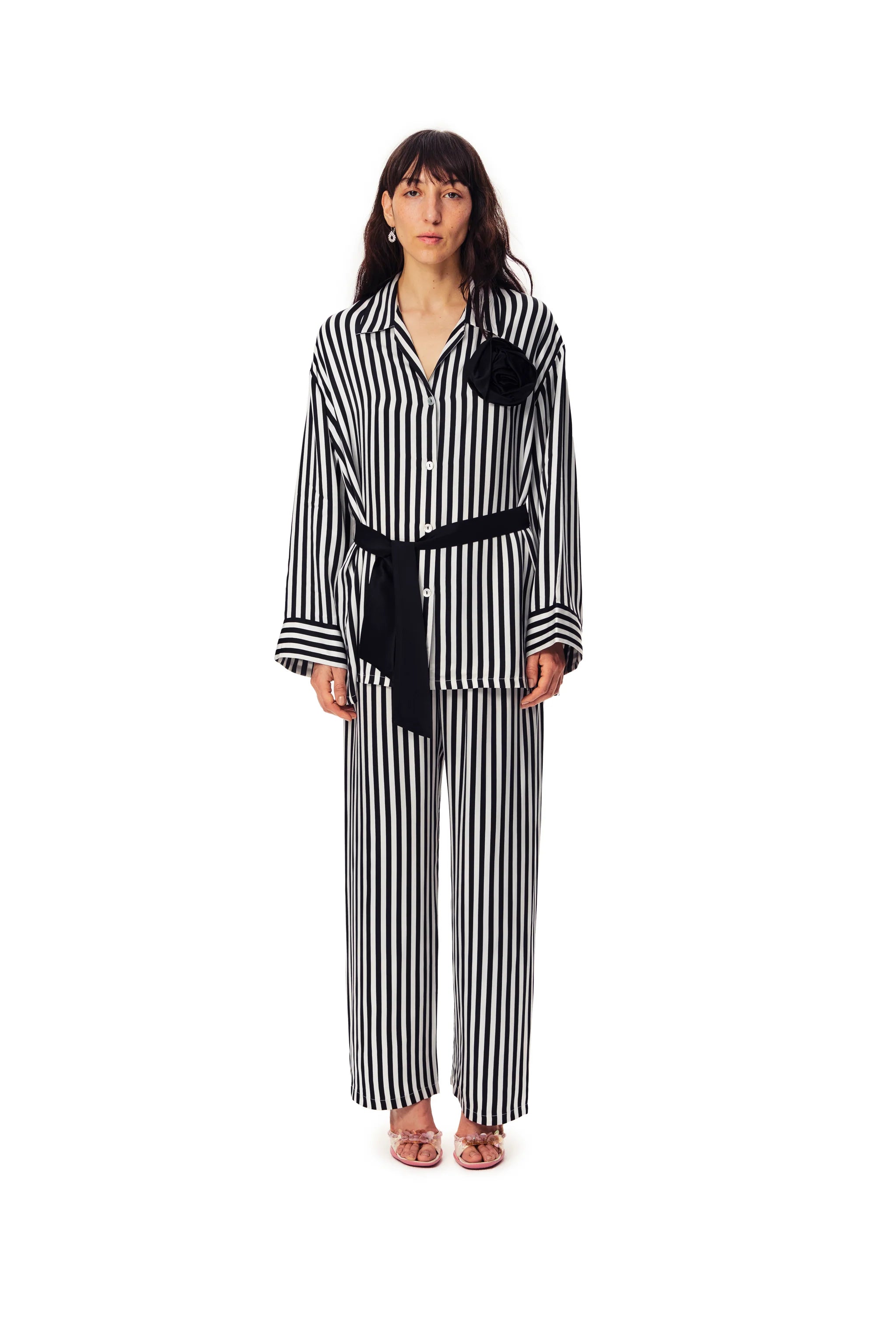 The Rose Oversized Satin Pajama Set | Stripes