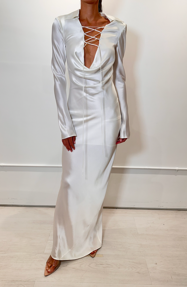 Sans Faff Brianna Tie Cowl Evening Dress | White