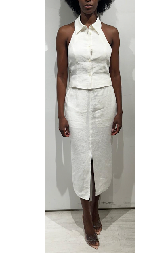 Sans Faff Salin Linen Midi Skirt | White