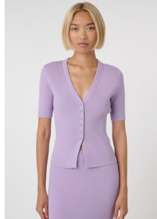 Toccin Charity Button - Front Short Sleeve Top | Wisteria