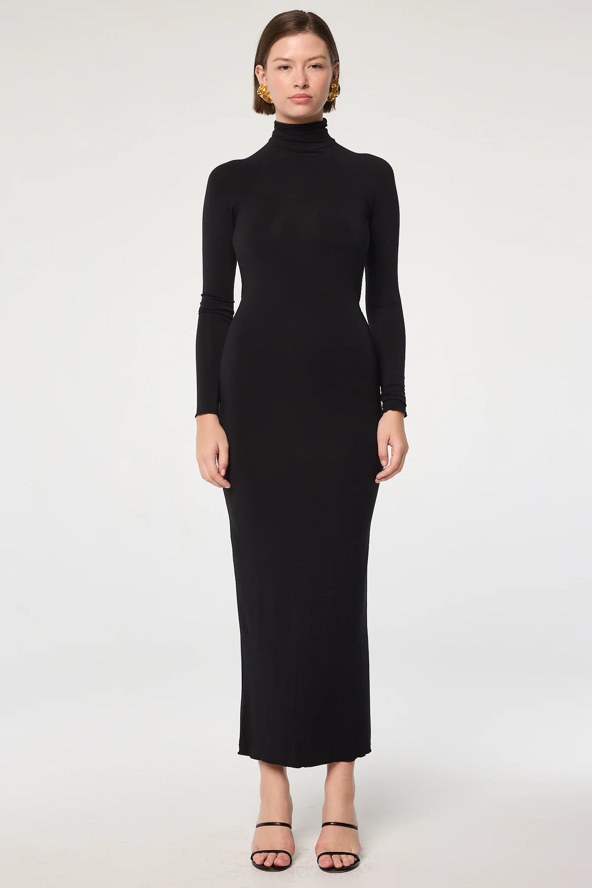 Lenny Black Open Back Turtleneck Maxi Dress | Black
