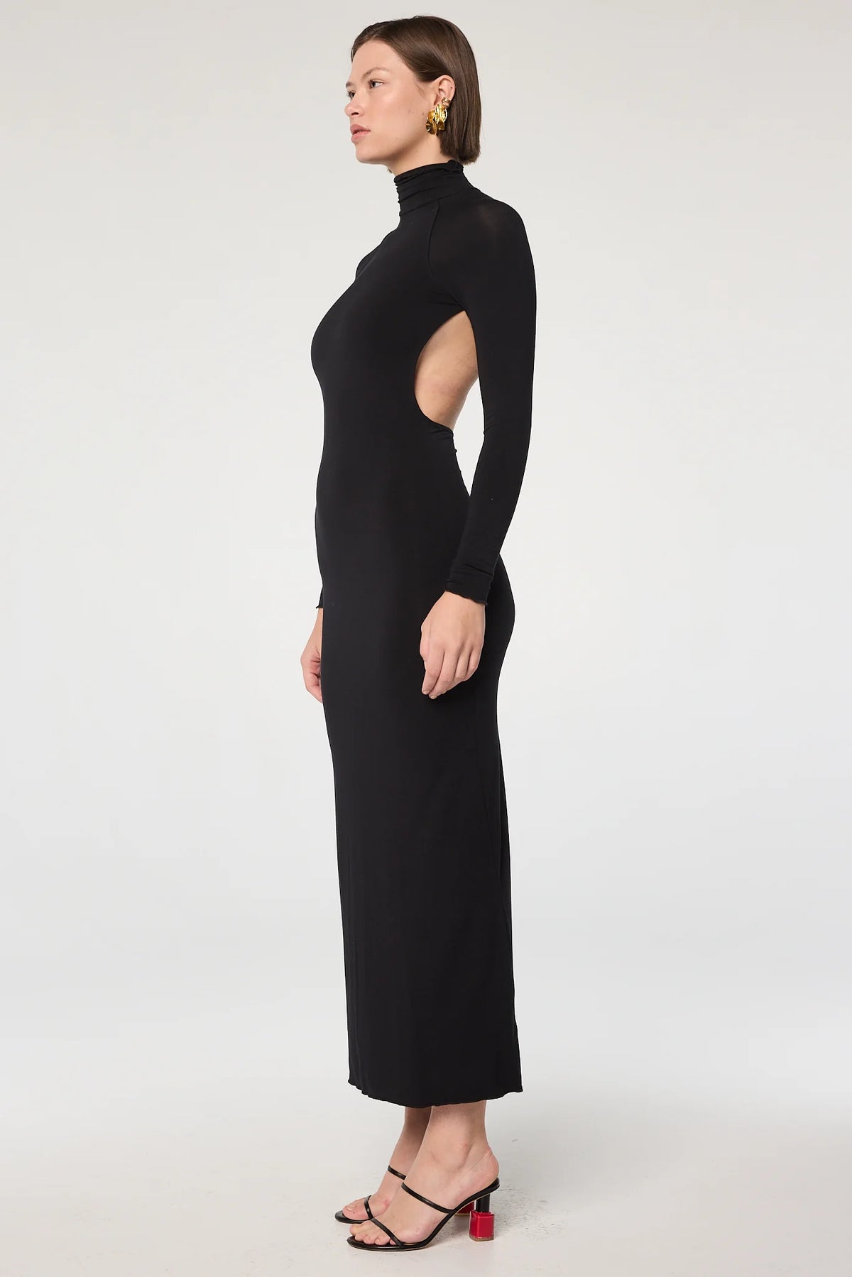 Lenny Black Open Back Turtleneck Maxi Dress | Black