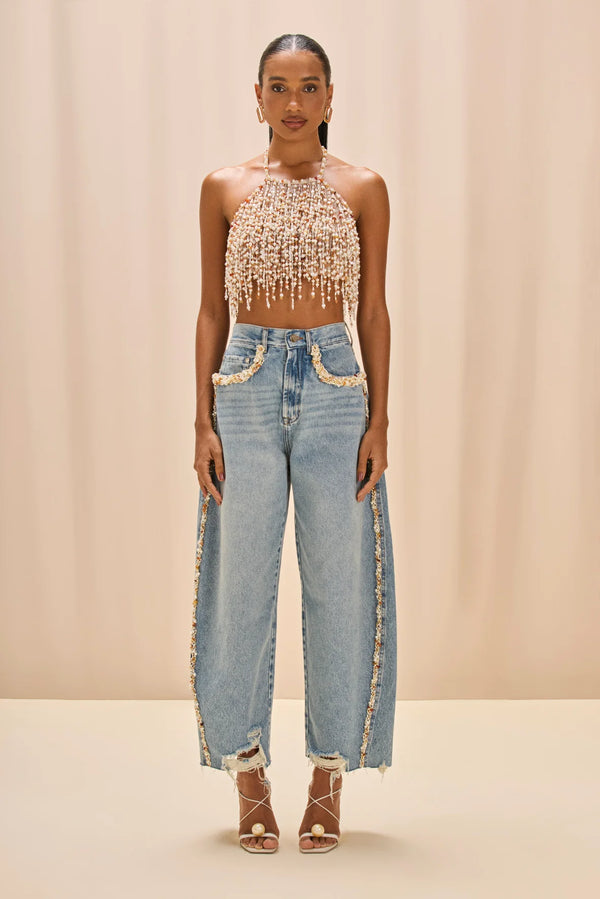 PatBo Pearl Camila Coelho Beaded Denim Pant
